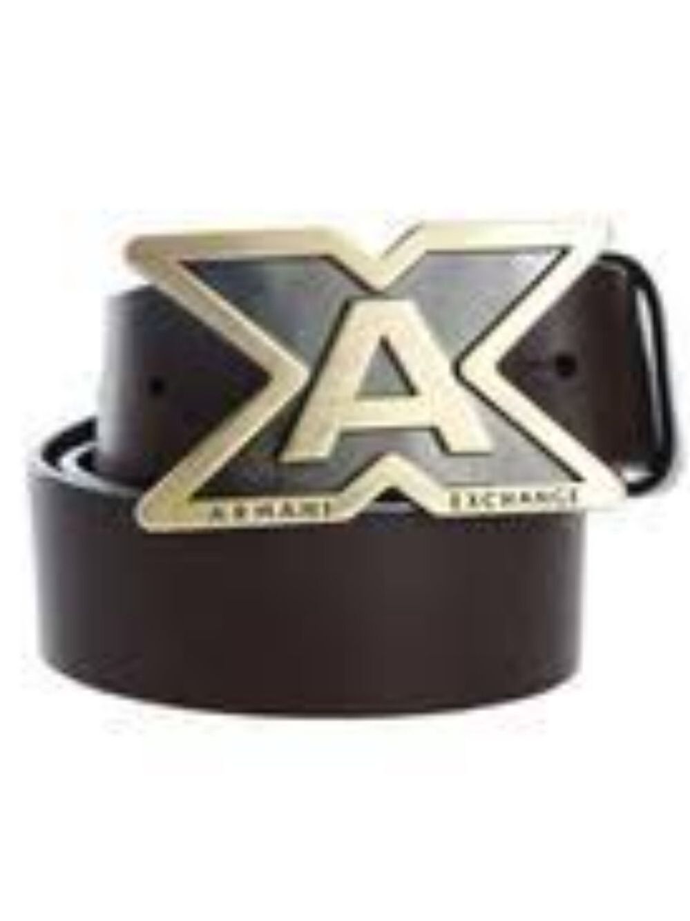 Armani Exchange Dark Brown Leather Belt with Silver Logo Buckle Size 34